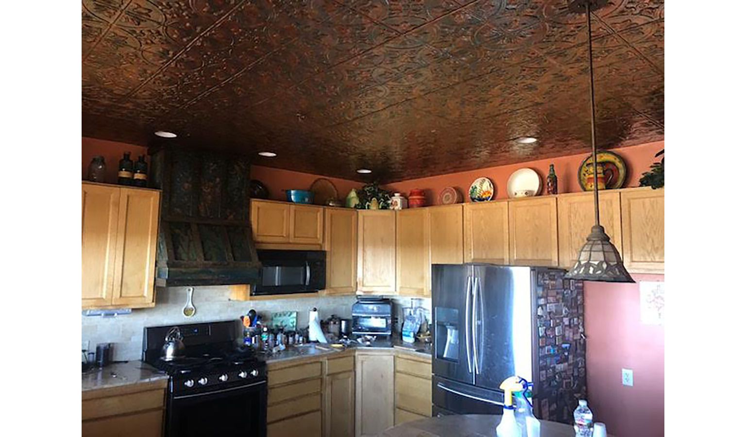 Craftsman Style Fumed Cabinets-Copper Ceiling